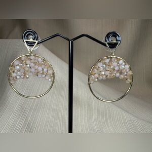 Elegant Gold and Pink Beaded Hoop Earrings